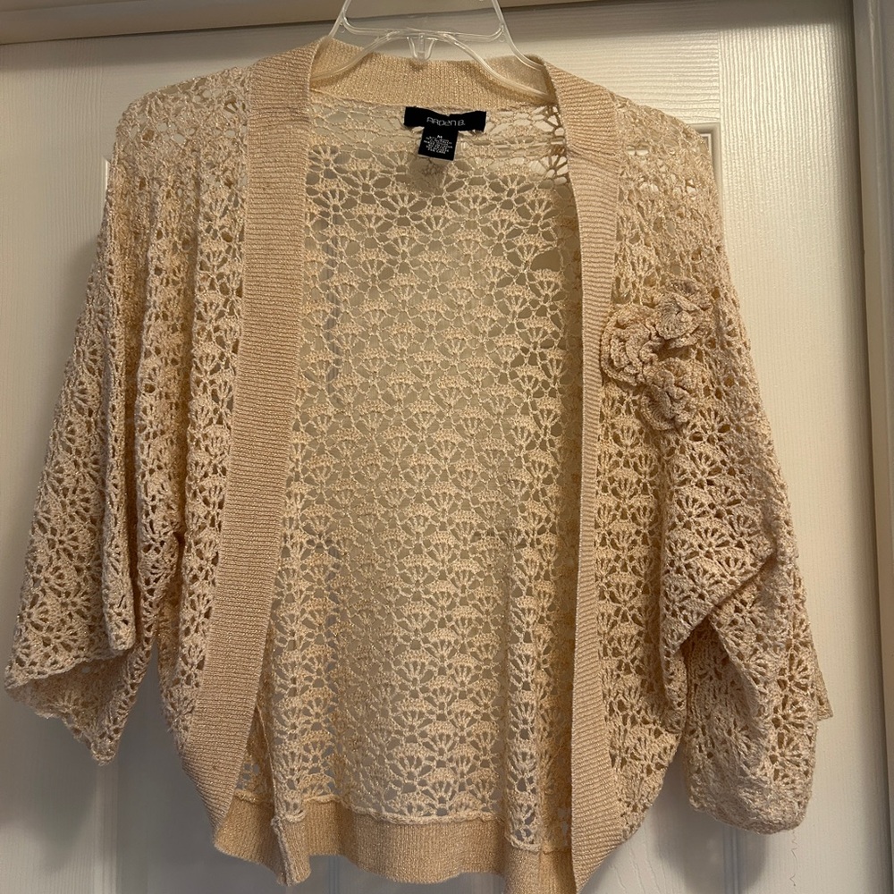 Arden B Cream and Gold Open Knit Shrug